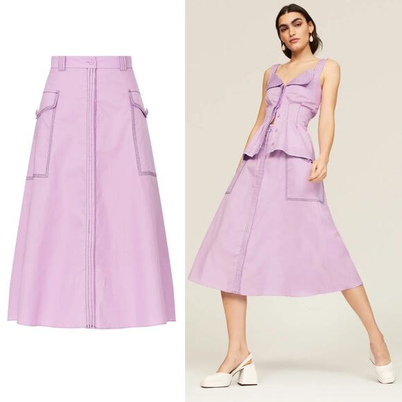 Hofmann Copenhagen Elina Skirt Organic Cotton A-Line Midi Purple Size Small - Picture 1 of 16